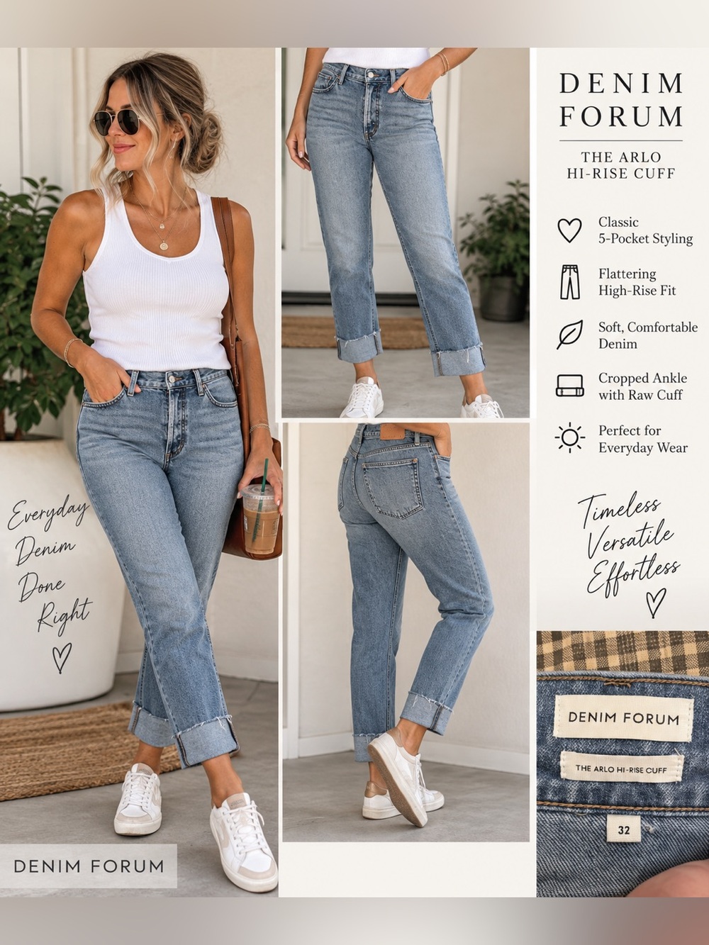 Denim Forum The Arlo Hi-Rise Cuff Jeans Light Wash Size 32